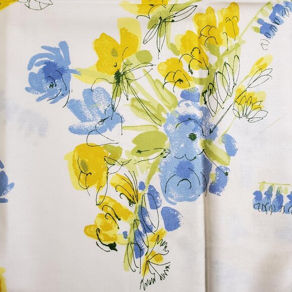 VERA NEUMANN Vintage 70' Tablecloth 51” x 53” Floral Fruits Yellow Blue Cotton - Picture 2 of 7